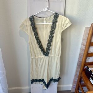 Women’s Cream urban outfitters Romper with Black Lace Trim